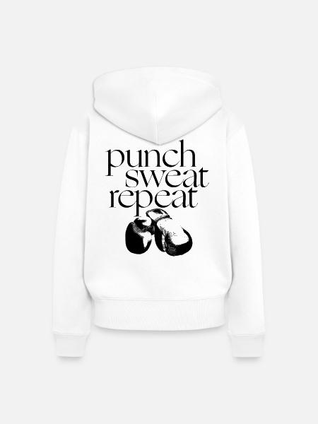 PUNCH SWEAT WIEDERHOLEN - Frauen Premium Bio Zip Hoodie - Weiß