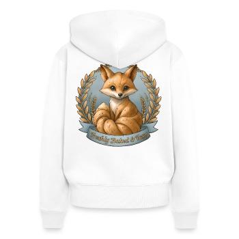 Fraîchement cuit & Foxy – Illustration de renard - Sweat à capuche zippé Premium bio Femme - blanc - Dos - AI Model Female 172 light (172cm)