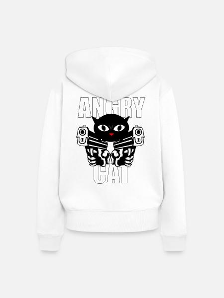 Angry Cat - Frauen Premium Bio Zip Hoodie - Weiß