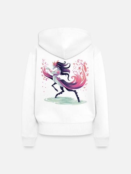 Blüten-Einhorn Tanz - Frauen Premium Bio Zip Hoodie - Weiß