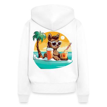 Lama am Strand im Sonnenlicht - Frauen Premium Bio Zip Hoodie - Weiß - Hinten - AI Model Female 172 light (172cm)