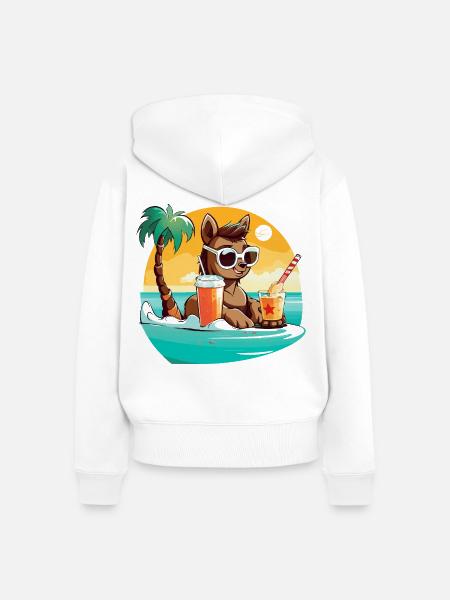 Lama am Strand im Sonnenlicht - Frauen Premium Bio Zip Hoodie - Weiß