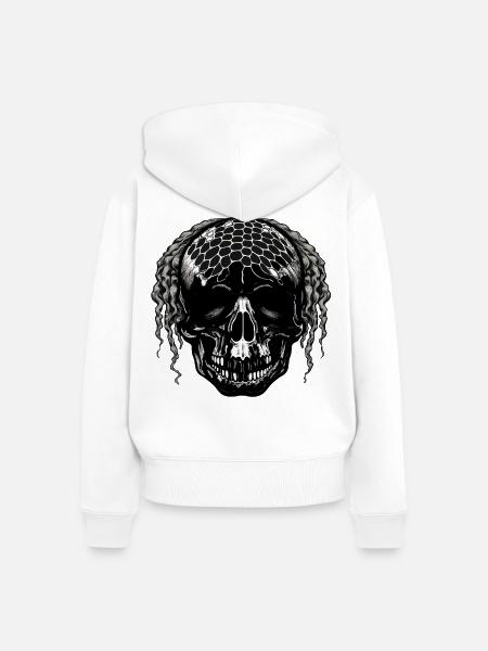 Schädel mit Netzmuster Dreadlocks - Frauen Premium Bio Zip Hoodie - Weiß
