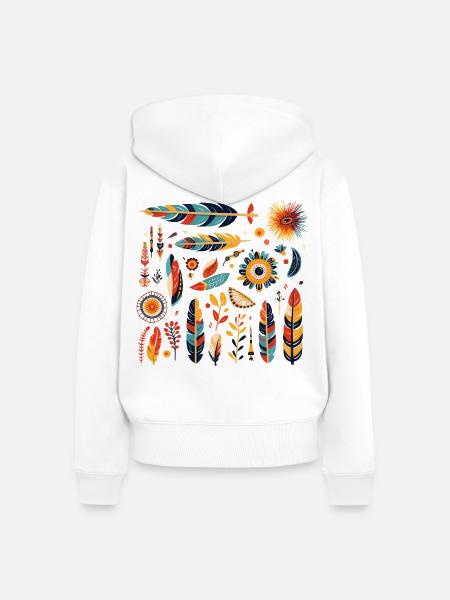 Boho Feder und Blüten Muster - Frauen Premium Bio Zip Hoodie - Weiß