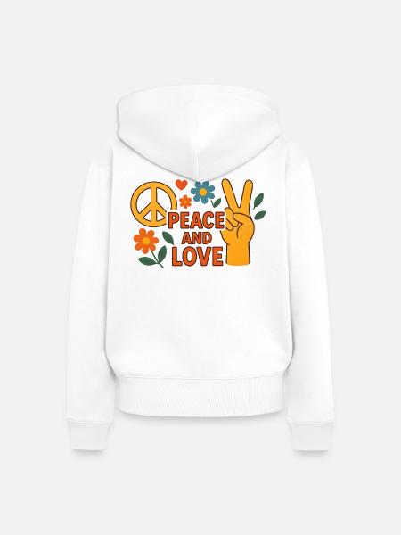 Peace and Love Retro Floral - Frauen Premium Bio Zip Hoodie - Weiß