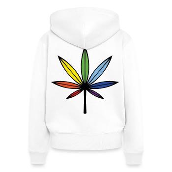 Cannabis / Marihuana / Hanf (Outline / Rainbow) - Frauen Premium Bio Zip Hoodie - Weiß - Hinten - AI Model Female 172 light (172cm)