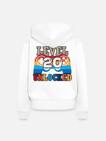 Level 20 Unlocked - Frauen Premium Bio Zip Hoodie - Weiß