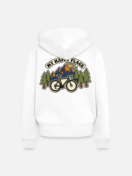 Mein Happy Place Kiesradfeld - Frauen Premium Bio Zip Hoodie - Weiß