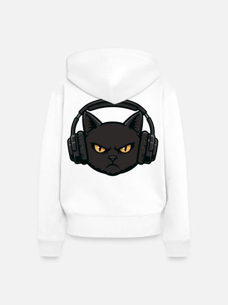 Headset Alpha Cat Music Kopfhörer - Frauen Premium Bio Zip Hoodie - Weiß