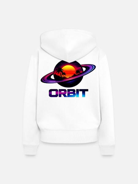Geometrische Saturn-Umlaufbahn Retro Synthwave 80s - Frauen Premium Bio Zip Hoodie - Weiß