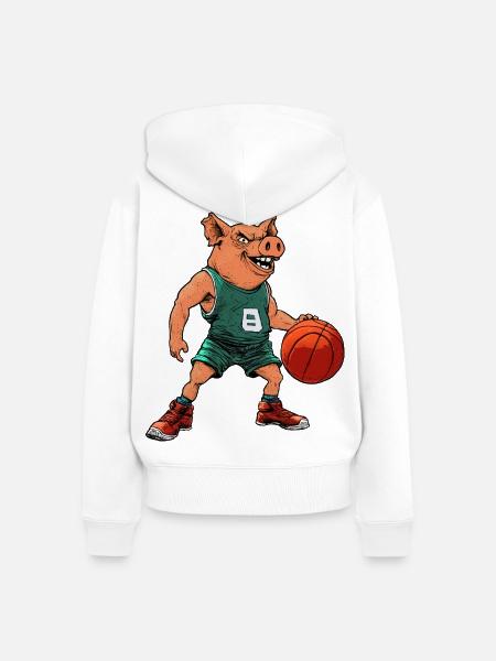 Schweine Basketballer/ Basketball Sau - Frauen Premium Bio Zip Hoodie - Weiß