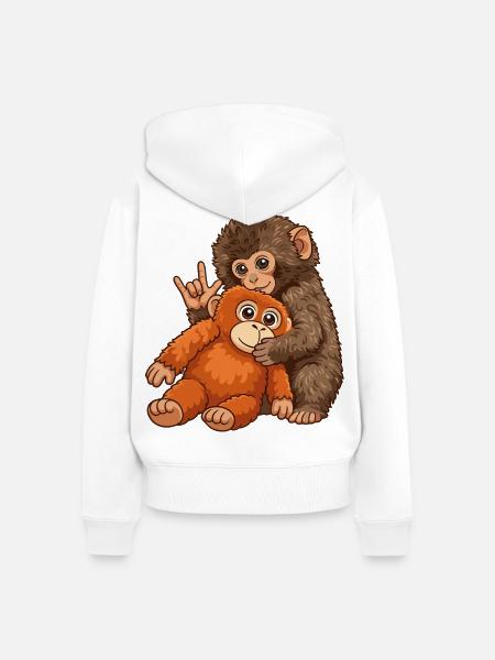 Monkey Punch Affe Süß Geschenk - Frauen Premium Bio Zip Hoodie - Weiß