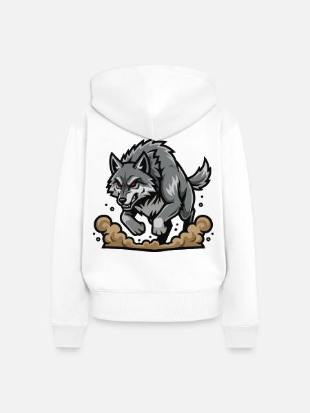Wild Gray Wolf Charge Maskottchen-Wolf-Lauf - Frauen Premium Bio Zip Hoodie - Weiß