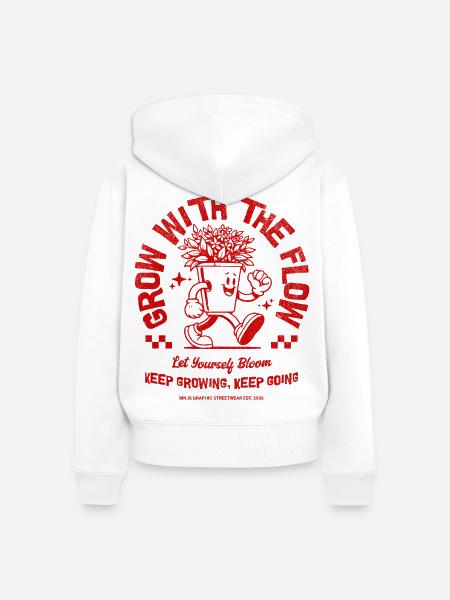 Wachse mit der Blüte - Frauen Premium Bio Zip Hoodie - Weiß