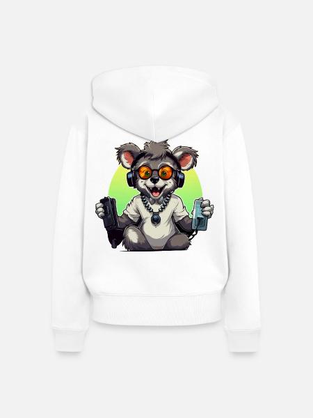 Gamer Koala mit Headset - Frauen Premium Bio Zip Hoodie - Weiß