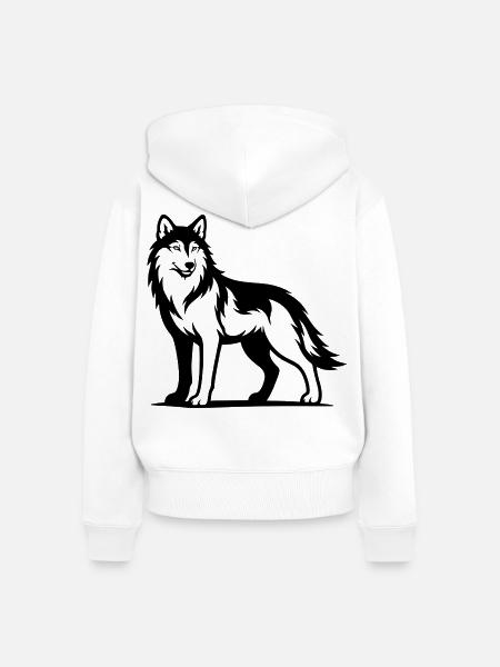 Wolf Portrait schwarz - Frauen Premium Bio Zip Hoodie - Weiß
