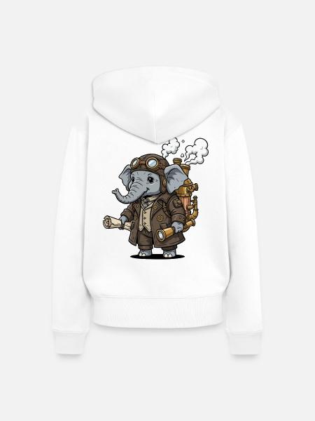 Elephant Explorer Steampunk Steampunk Retro - Frauen Premium Bio Zip Hoodie - Weiß