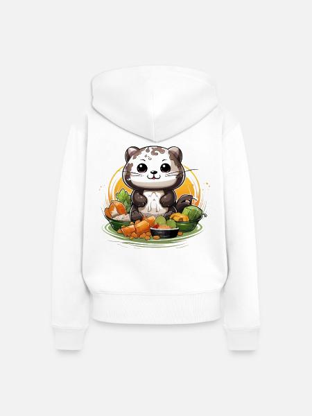Küchenpanda beim Festessen - Frauen Premium Bio Zip Hoodie - Weiß