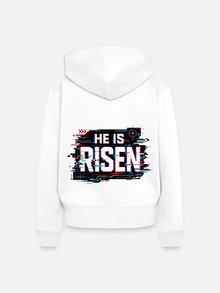 Glitch Ostern: He is Risen - Frauen Premium Bio Zip Hoodie - Weiß