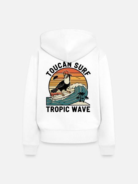 Toucan Surf Tropic Wave Ocean Vibes - Frauen Premium Bio Zip Hoodie - Weiß