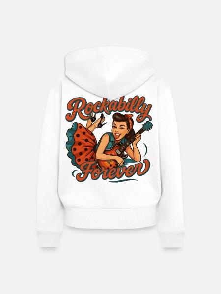 Rockabilly Forever: Rockabella mit E-Gitarre - Frauen Premium Bio Zip Hoodie - Weiß