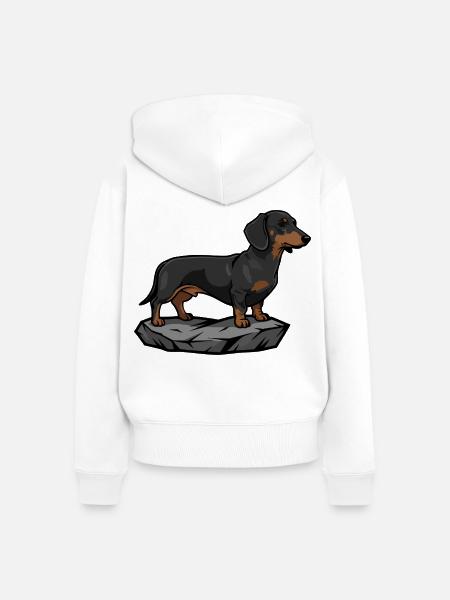 Dackelhund auf Felsporträt - Frauen Premium Bio Zip Hoodie - Weiß