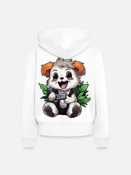 Panda Gamer mit Controller - Frauen Premium Bio Zip Hoodie - Weiß