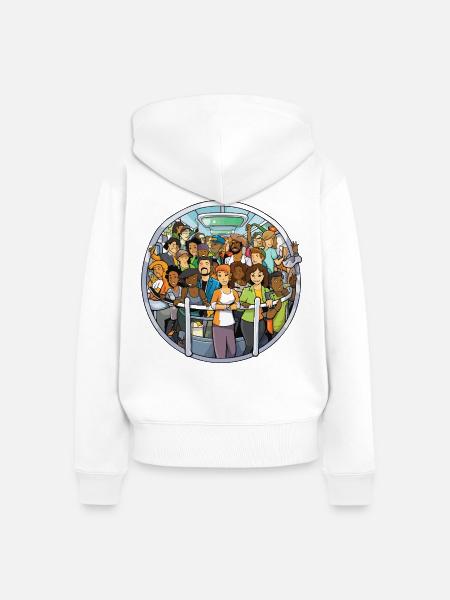 Bunt gemischte Reisende im Bus - Frauen Premium Bio Zip Hoodie - Weiß