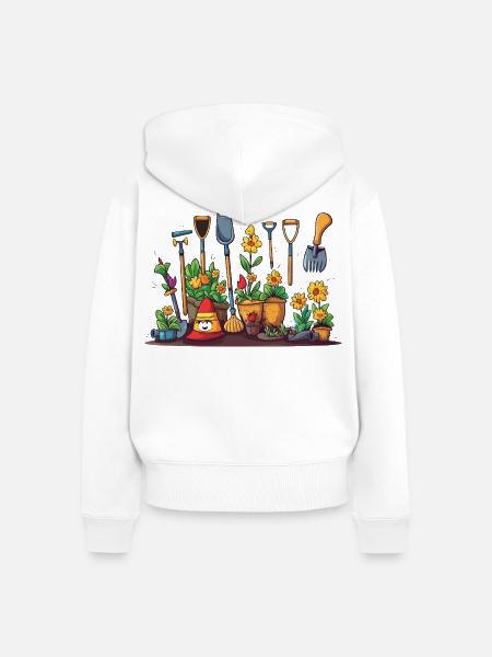Gartenspaß mit Blumenwerkzeug - Frauen Premium Bio Zip Hoodie - Weiß