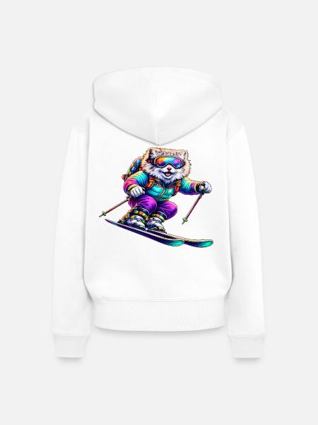 Neon Skihund Wintersporttier - Frauen Premium Bio Zip Hoodie - Weiß