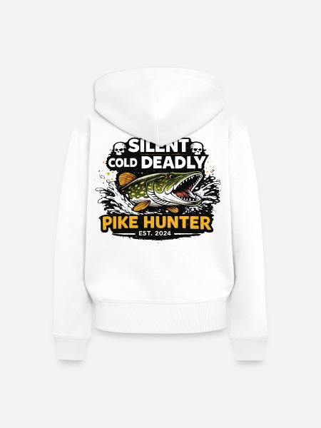 Stille Kälte Tödliche Hecht-Jäger Angeln - Frauen Premium Bio Zip Hoodie - Weiß