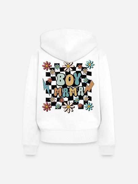 Boy Mama Blumen Muster Mutter Schwangerschaft - Frauen Premium Bio Zip Hoodie - Weiß
