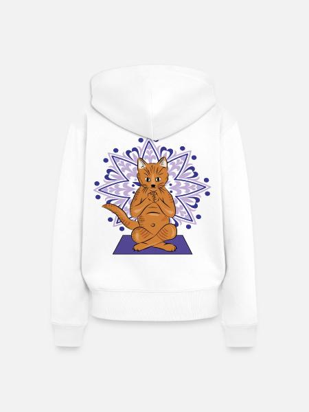 Meditative Katzen-Mandala - Frauen Premium Bio Zip Hoodie - Weiß