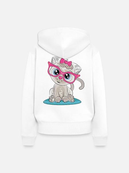 Kätzchen mit rosa Brille und Schleife - Frauen Premium Bio Zip Hoodie - Weiß