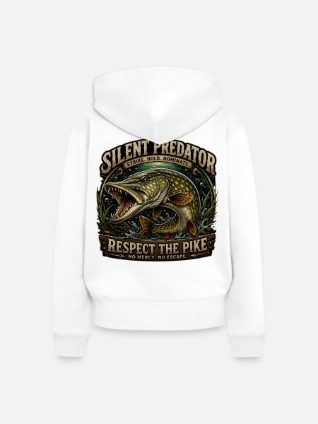 Silent Predator – Aggressives Hechtfang-Design - Frauen Premium Bio Zip Hoodie - Weiß