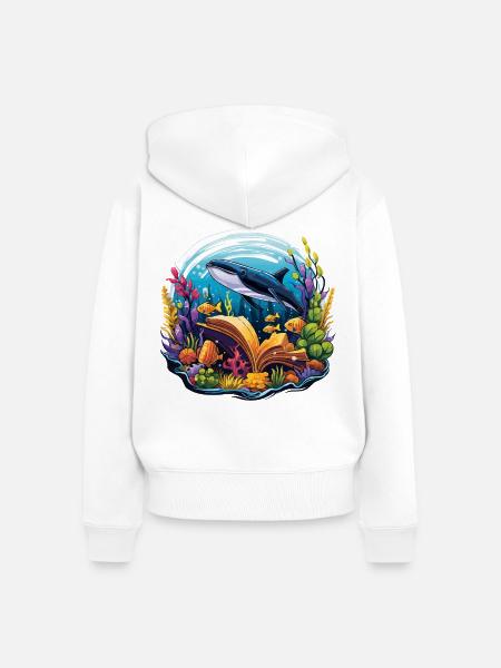 Unterwasserbuchparadies mit Wal - Frauen Premium Bio Zip Hoodie - Weiß