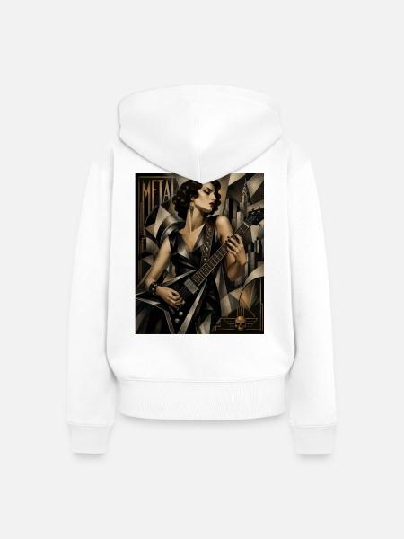 Gothic Gitarrenheldin Deco Stil - Frauen Premium Bio Zip Hoodie - Weiß