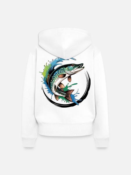 Hecht Angeln - Frauen Premium Bio Zip Hoodie - Weiß