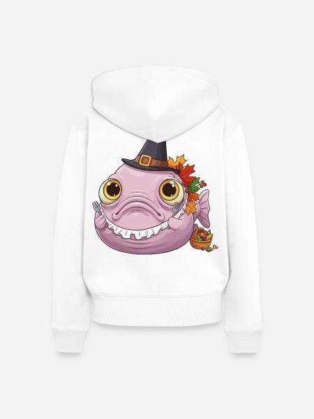 Lustiger Blobfisch - Herbst und Erntedank - Frauen Premium Bio Zip Hoodie - Weiß