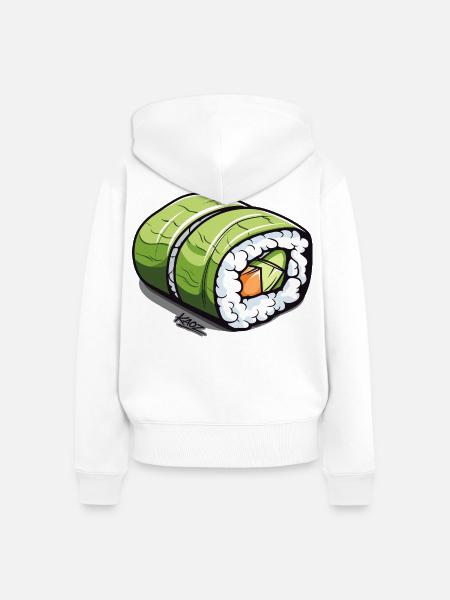Smaragdgrüne Sushi-Rolle - Frauen Premium Bio Zip Hoodie - Weiß