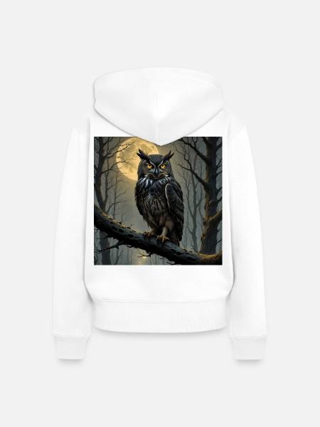 Nächtlicher Uhu im Mondwald - Frauen Premium Bio Zip Hoodie - Weiß