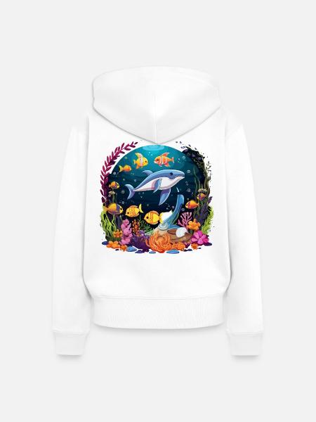 Unterwasser-Delfin im Korallenriff - Frauen Premium Bio Zip Hoodie - Weiß