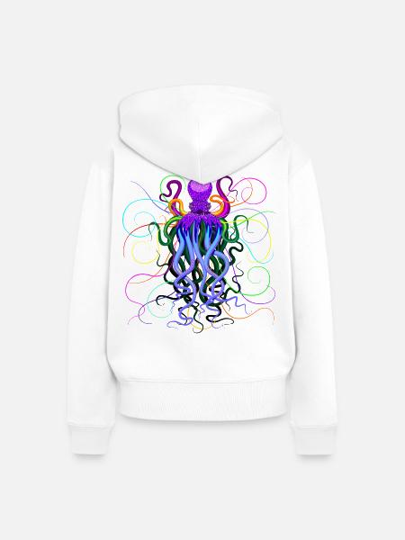 Oktopus Psychedelisches Tiefseewesen - Frauen Premium Bio Zip Hoodie - Weiß