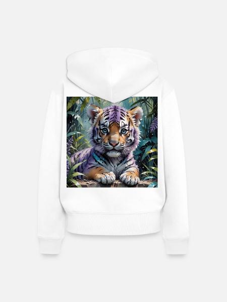 Bunter Tigercub im Dschungel - Frauen Premium Bio Zip Hoodie - Weiß