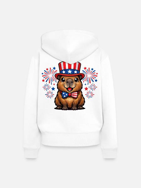 Capybara Wasserschwein Patriot Independence Day - Frauen Premium Bio Zip Hoodie - Weiß