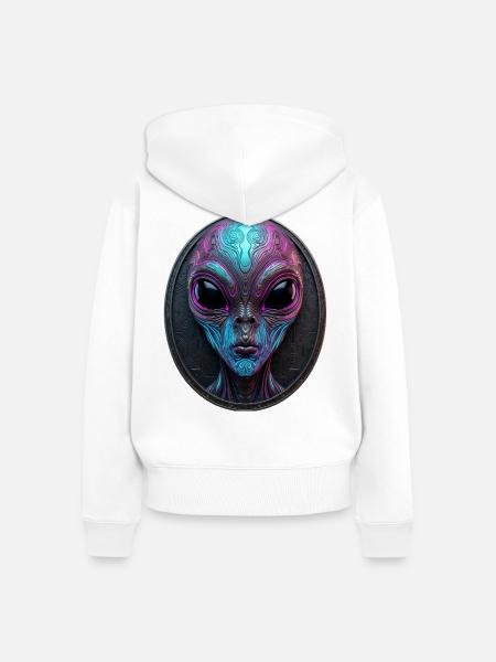 Neon Alien Medallion Sci-Fi Art - Frauen Premium Bio Zip Hoodie - Weiß