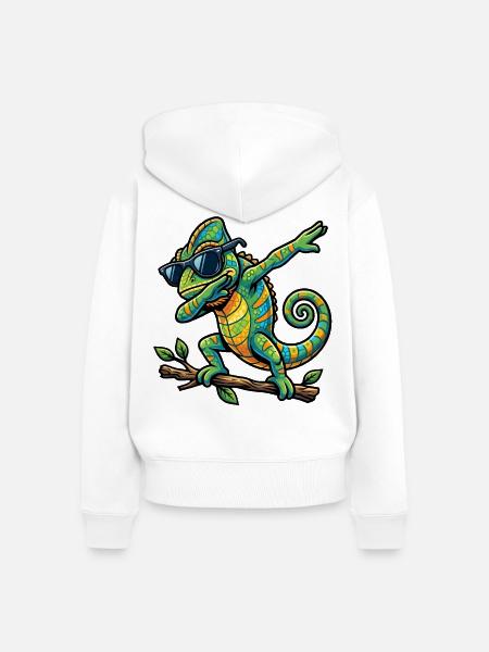 Dabbing Chamäleon - Frauen Premium Bio Zip Hoodie - Weiß