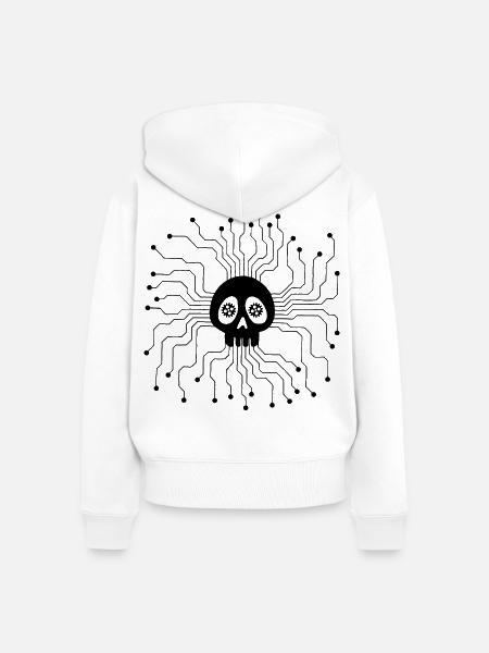 Mikroprozessor-Schädel (Schwarz) - Frauen Premium Bio Zip Hoodie - Weiß