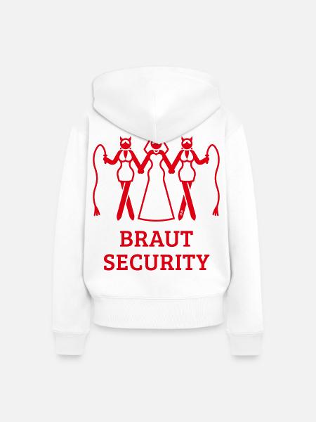 Braut Security (JGA Polterabend Peitsche / Red) - Frauen Premium Bio Zip Hoodie - Weiß