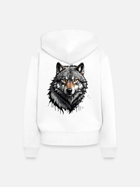 Wolf - Frauen Premium Bio Zip Hoodie - Weiß